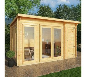 Mercia Studio 4m x 3m Double Glazed Pent Log Cabin with Side Shed (34mm)