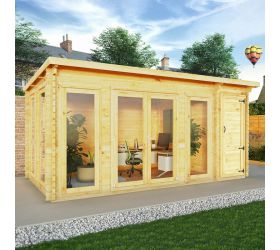 Mercia Studio 5m x 3m Double Glazed Pent Log Cabin with Side Shed (34mm)