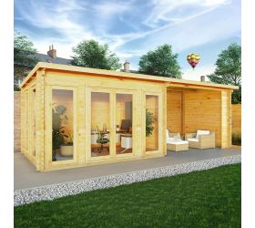 Mercia Studio 7m x 3m Double Glazed Pent Log Cabin and Gazebo with Sides (34mm)
