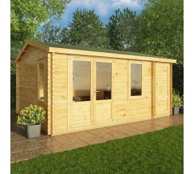 Mercia Elite 5m x 4m Double Glazed Garden Office Log Cabin with Side Shed (34mm)