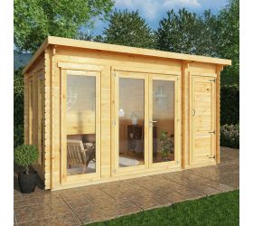 Mercia Studio 4m x 3m Double Glazed Pent Log Cabin with Side Shed (44mm)