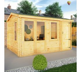 Mercia Elite 4m x 3m Double Glazed Garden Office Log Cabin with Side Shed (44mm)