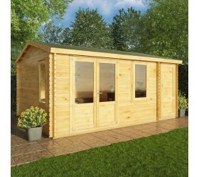 Mercia Elite 5m x 4m Double Glazed Garden Office Log Cabin with Side Shed (44mm)