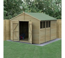 10' x 10' Forest 4Life 25yr Guarantee Overlap Pressure Treated Double Door Apex Wooden Shed (3.21m x 3.01m)