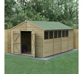 15' x 10' Forest 4Life 25yr Guarantee Overlap Pressure Treated Double Door Apex Wooden Shed (3.21m x 4.48m)