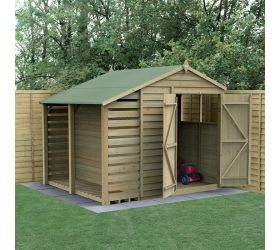 8' x 6' Forest 4Life 25yr Guarantee Overlap Pressure Treated Double Door Apex Wooden Shed with Lean To (2.42m x 2.65m)