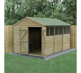 12' x 8' Forest 4Life 25yr Guarantee Overlap Pressure Treated Double Door Apex Wooden Shed (3.6m x 2.61m)