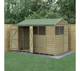 10' x 6' Forest 4Life 25yr Guarantee Overlap Pressure Treated Double Door Reverse Apex Wooden Shed - 4 Windows (3.01m x 1.99m)