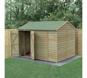10' x 8' Forest 4Life 25yr Guarantee Overlap Pressure Treated Windowless Double Door Reverse Apex Wooden Shed (3.01m x 2.61m)
