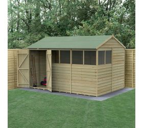 12' x 8' Forest 4Life 25yr Guarantee Overlap Pressure Treated Double Door Reverse Apex Wooden Shed - 6 Windows (3.6m x 2.61m)
