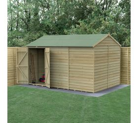 12' x 8' Forest 4Life 25yr Guarantee Overlap Pressure Treated Windowless Double Door Reverse Apex Wooden Shed (3.6m x 2.61m)