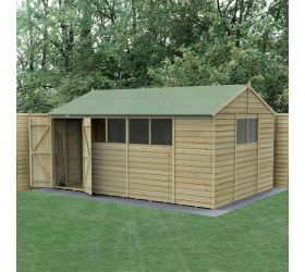 15' x 10' Forest 4Life 25yr Guarantee Overlap Pressure Treated Double Door Apex Wooden Shed - 6 Windows (4.48m x 3.21m)