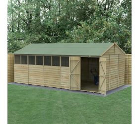 20' x 10' Forest 4Life 25yr Guarantee Overlap Pressure Treated Double Door Reverse Apex Wooden Shed - 8 Windows (5.96m x 3.21m)