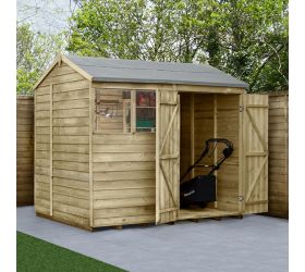 8' x 6' Forest 4Life 25yr Guarantee Overlap Pressure Treated Double Door Reverse Apex Wooden Shed (2.42m x 1.99m)