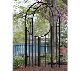 Panacea Sunset Metal Garden Arch with Gate - Black 7'5 x 4'1 