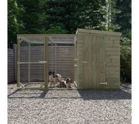 10'1 x 4'6 Forest Premium Wooden Dog Kennel with 6ft Run - Pet House (3.07m x 1.38m)