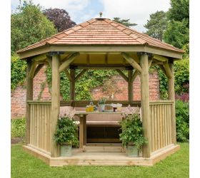 12'x10' (3.6x3.1m) Luxury Wooden Furnished Garden Gazebo with New England Cedar Roof - Seats up to 10 people
