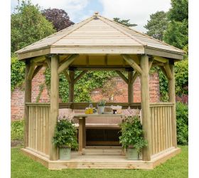 12'x10' (3.6x3.1m) Luxury Wooden Furnished Garden Gazebo with Traditional Timber Roof - Seats up to 10 people