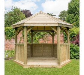 12x10 Luxury Wooden Garden Gazebo with Traditional Timber Roof - Seats up to 10 people