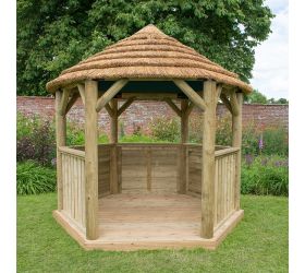 10x9 Luxury Wooden Garden Gazebo with Thatched Roof - Seats up to 10 people