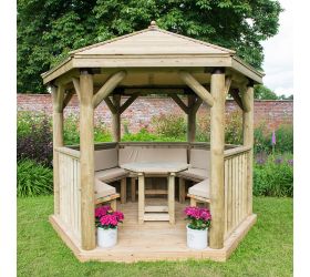 10'x9' (3x2.7m) Luxury Wooden Furnished Garden Gazebo with Traditional Timber Roof - Seats up to 10 people