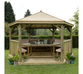 15'x13' (4.7x4m) Luxury Wooden Furnished Garden Gazebo with Timber Roof - Seats up to 19 people