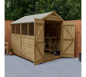 8' x 6' Forest Overlap Pressure Treated Double Door Apex Wooden Shed - 4 Windows