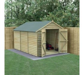 12’ x 8’ Forest 4Life Overlap Pressure Treated Windowless Double Door Apex Wooden Shed (3.6m x 2.61m)