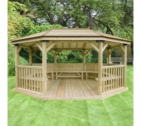 17'x12' (5.1x3.6m) Premium Oval Furnished Wooden Garden Gazebo with Timber Roof - Seats up to 22 people