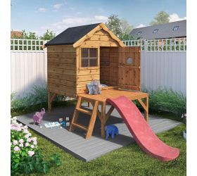 4' x 4' Windsor Snug Tower Childrens Kids Wooden Garden Playhouse with Slide