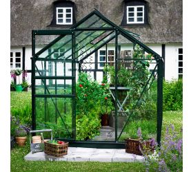 8x6 Green Frame Large Paned Toughened Glass Greenhouse 