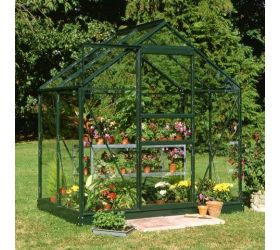 4x6 Green Frame Large Paned Toughened Glass Greenhouse