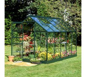 10x6 Green Frame Large Paned Toughened Glass Greenhouse 