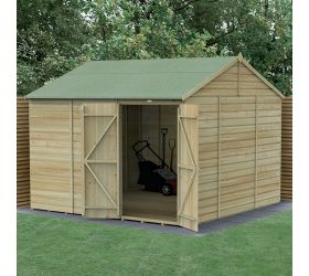 10' x 10' Forest Beckwood 25yr Guarantee Shiplap Pressure Treated Windowless Double Door Reverse Apex Wooden Shed (3.21m x 3.01m)