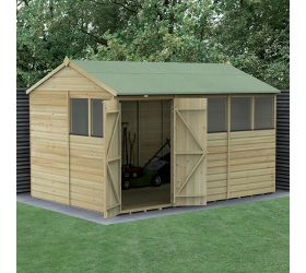 12' x 8' Forest Beckwood 25yr Guarantee Shiplap Pressure Treated Double Door Reverse Apex Wooden Shed (3.6m x 2.61m)