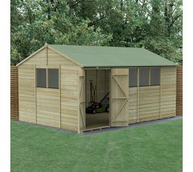 15' x 10' Forest Beckwood 25yr Guarantee Shiplap Pressure Treated Double Door Reverse Apex Wooden Shed (4.48m x 3.21m)