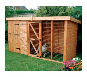 10' x 4' Traditional Pent Wooden Dog Kennel 6' Run - Pet House (3.05x1.22m) 