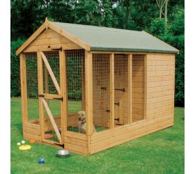 10' x 6' Traditional Apex Wooden Dog Kennel 6' Run - Pet House (3.05x1.83m) 