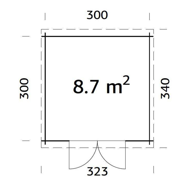Palmako Ella 2 3.2m x 3.2m Log Cabin Summerhouse (28mm) Technical Drawing