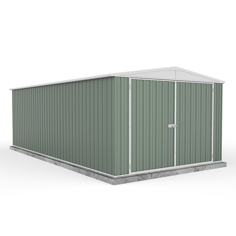 Product photograph of 10 X 20 Absco Utility Metal Garage Workshop Shed - Pale Eucalyptus 3m X 6 1m from Buy Sheds Direct