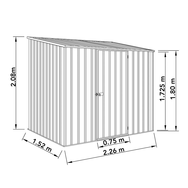7'5 x 5' Absco Space Saver Pent Metal Shed - Dark Grey (2.26m x 1.52m) Technical Drawing