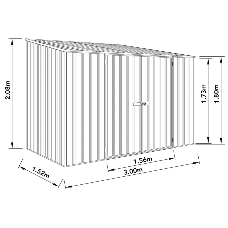 10' x 5' Absco Space Saver Double Door Metal Shed - Zinc (3m x 1.52m) Technical Drawing