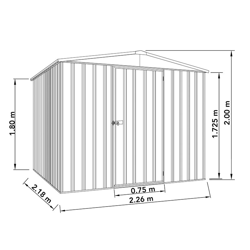 7'5 x 7' Absco Regent Apex Metal Shed - Grey (2.26m x 2.18m) Technical Drawing