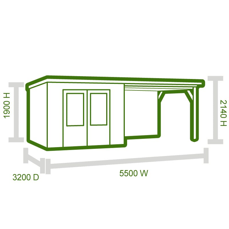 Palmako Ella 5.4m x 3m Log Cabin Summerhouse (28mm) Technical Drawing