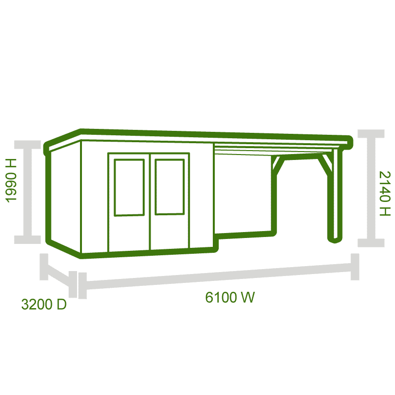 Palmako Ella 6m x 3.2m Log Cabin Summerhouse (28mm) Technical Drawing