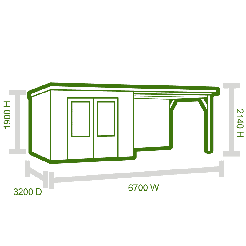 Palmako Ella 6.6m x 3.2m Log Cabin Summerhouse (28mm) Technical Drawing