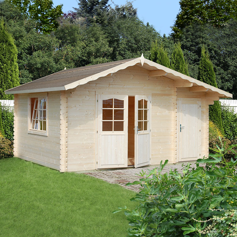Product photograph of Palmako Emma 4 7m X 3 5m Log Cabin Summerhouse With Shed 34mm from Buy Sheds Direct