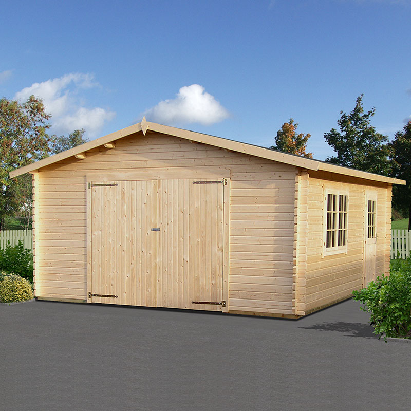 Product photograph of Palmako Roger 4 5m X 5 5m Extra Wide Log Cabin Single Garage 44mm - Double Doors from Buy Sheds Direct