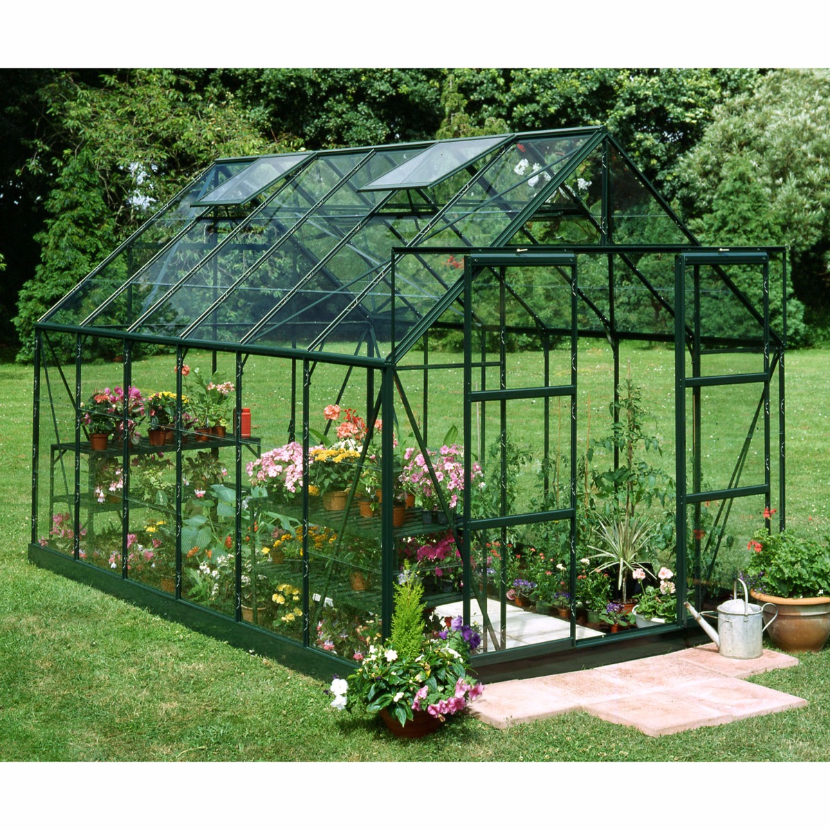 Product photograph of 8 6 X 12 8 Green Frame Halls Magnum 812 Greenhouse 2 57 X 3 84m from Buy Sheds Direct