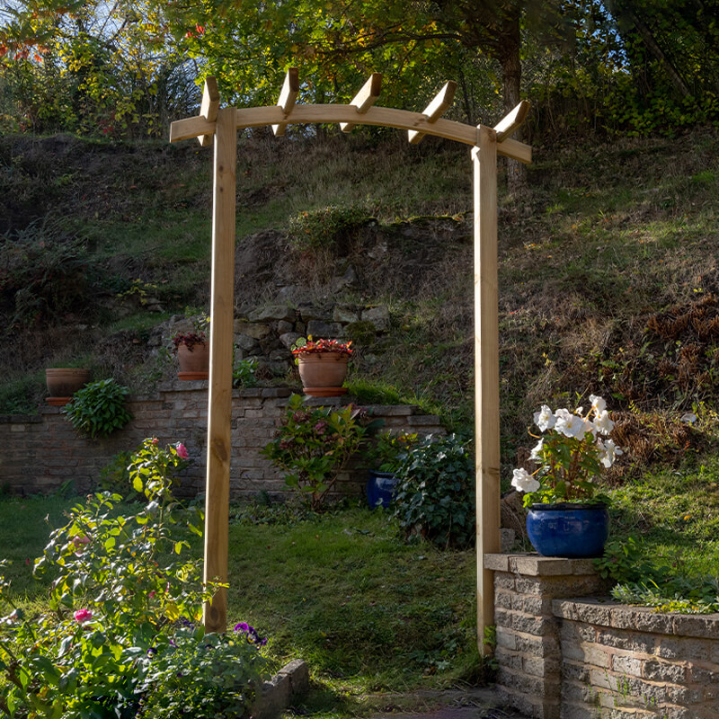 Product photograph of Forest Hanbury Dome Top Wooden Garden Pergola Arch 4 5 X 1 8 from Buy Sheds Direct